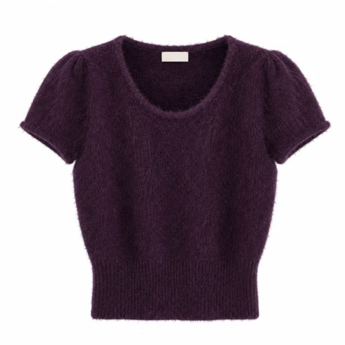 SHAGGY PUFF-SLEEVE KNIT (DEEP PURPLE)