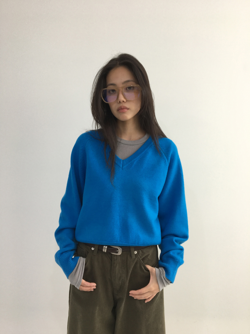 リービブVネッククロップドニット (4color)