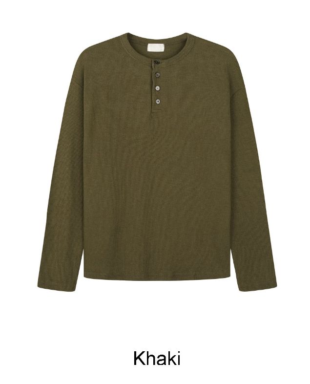 Diva Waffle Crop Henley Neck Long Sleeve