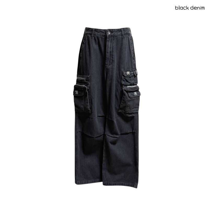 (2color) Multi Cargo Wide Denim Pants