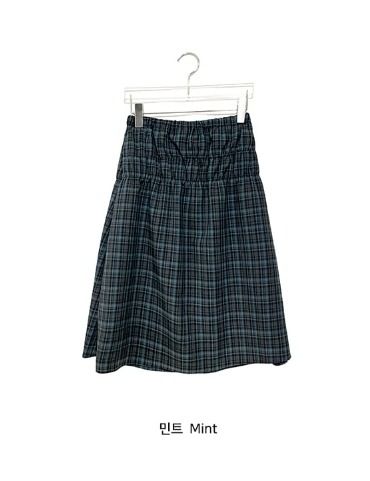 Ulan Shirring Check Banding Midi Skirt