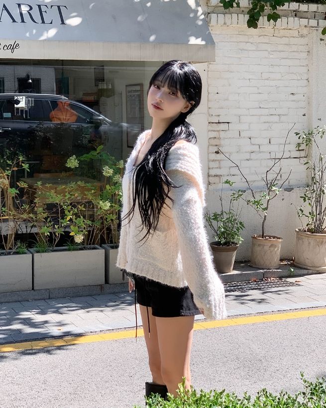 Bebe Sailor Collar Boucle Knit Cardigan
