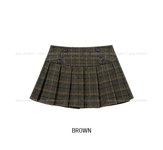 Cheed Check Button Pleated Mini Skirt