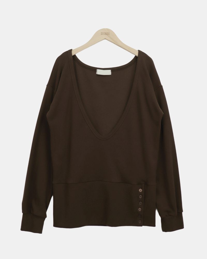 Morang Deep V-Neck Button Sweatshirt