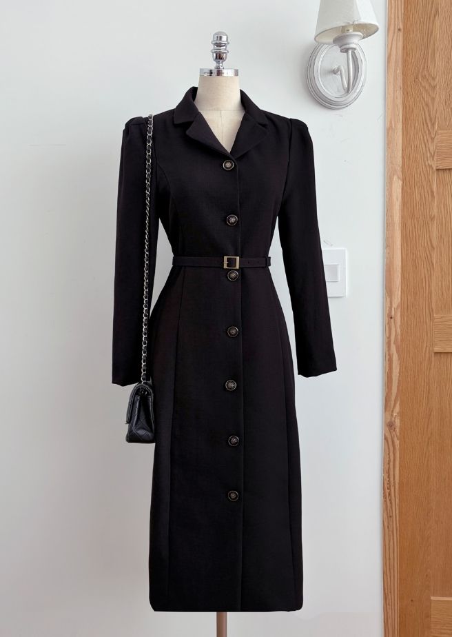 26FW★ ロイセル カラー ボタン Hライン ロング ワンピース (Belt Set)