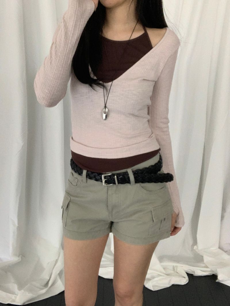 [set] Benir Halter-Neck V-Neck Tee Set  ​