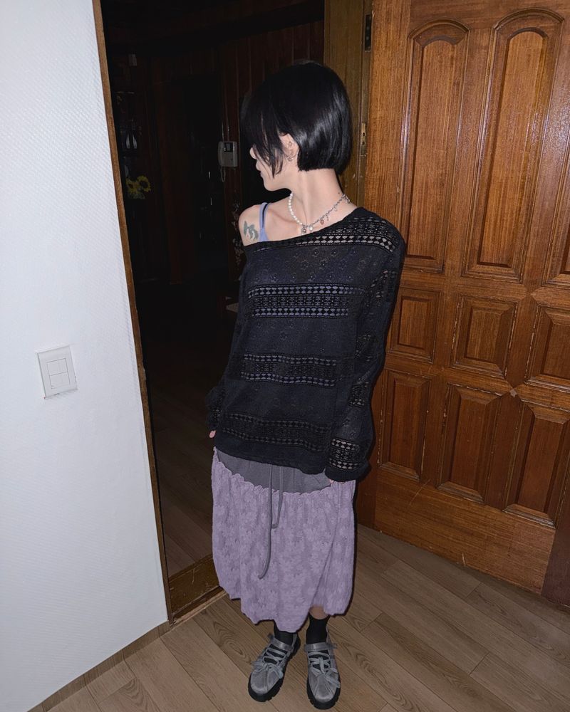 (2color) Flower Mix Lace Sheer Knit