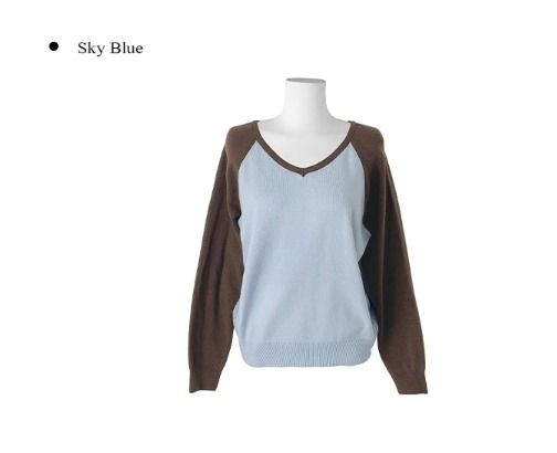 Juon Color Matching Raglan V-Neck Knit