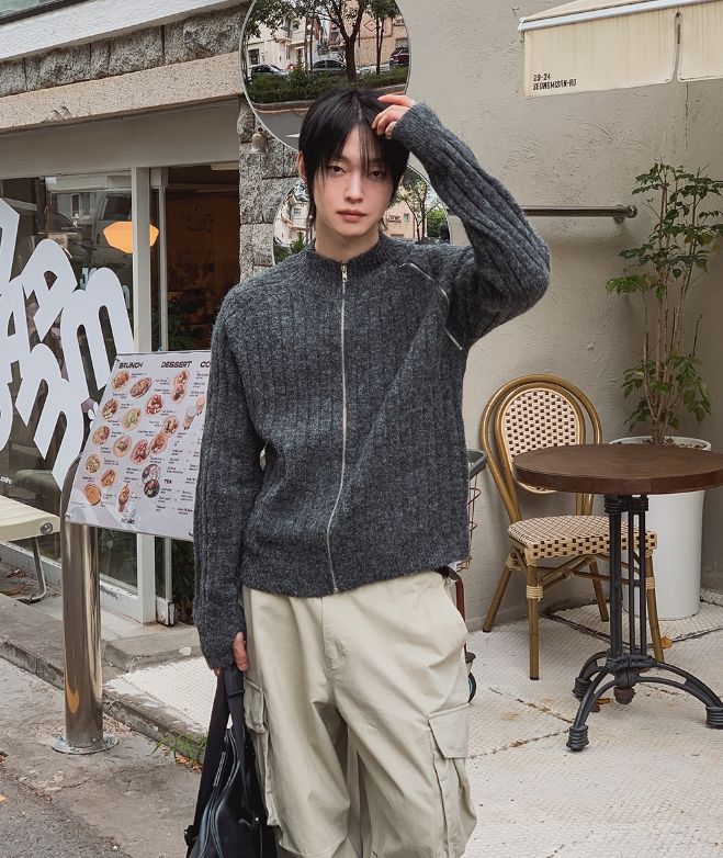 Kennen Fingerhole Wool Knit Zip-up