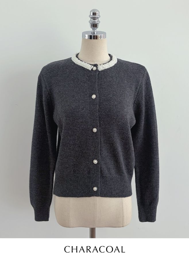 Swal Round Beads Knit Cardigan