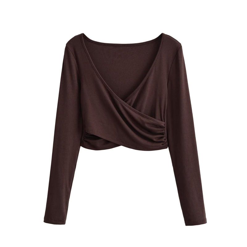 Layered Wrap Crop Long-Sleeve Top