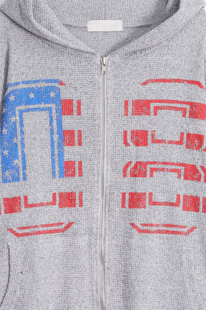 Vintage Graphic Waffle Hood Zip-Up