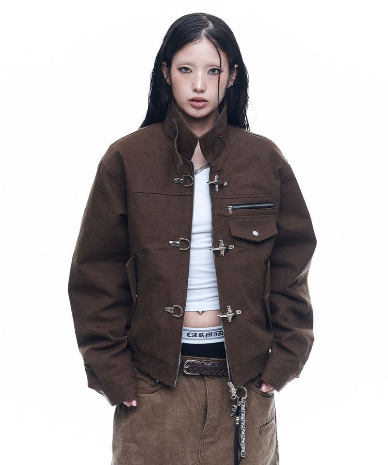 EASY NO EASY（イージーノーイージー）の「Fireman Buckle Crop Jacket - Brown（Jackets/Outerwear）」