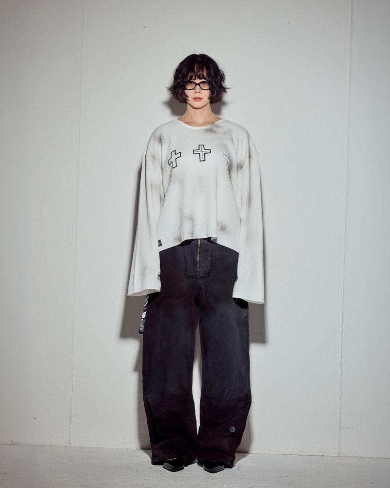 クロスヘビー ワッフルロングスリーブ‐アイボリーダーティ