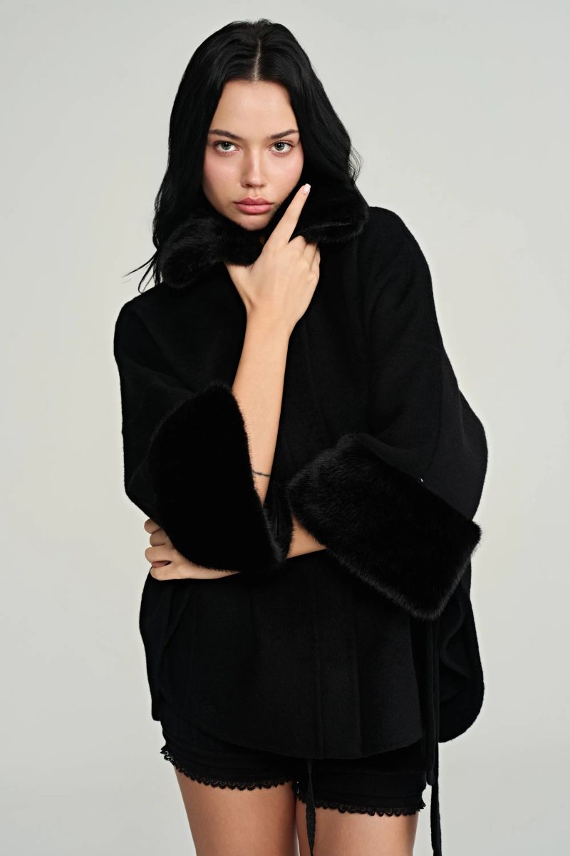 Bell cashmere cape coat, Black
