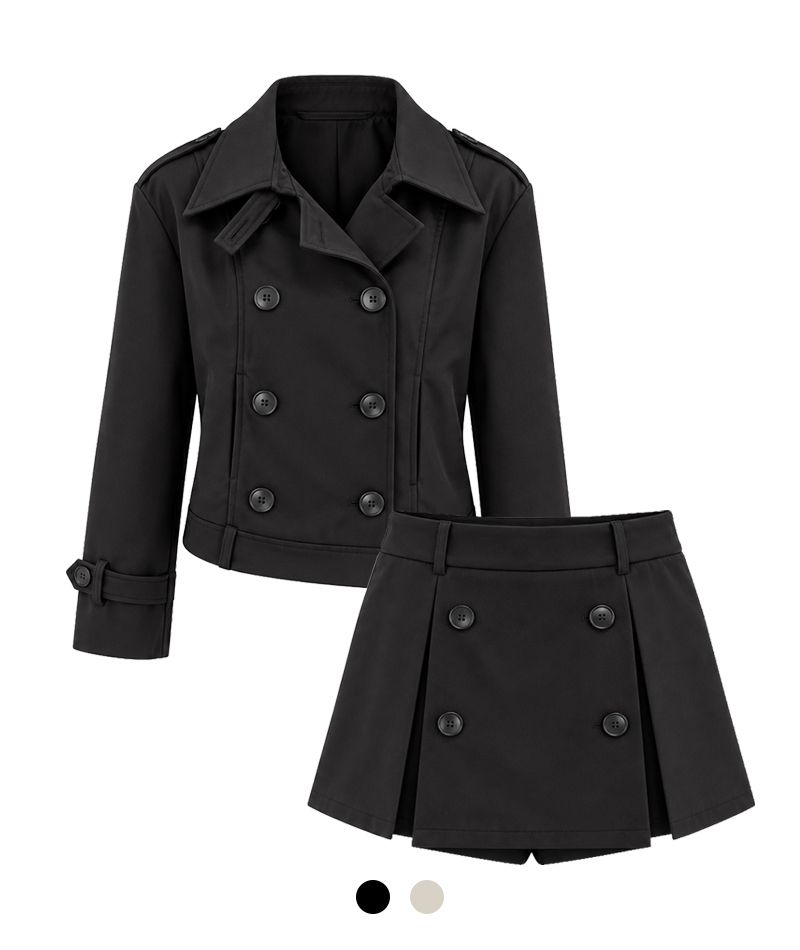 Cozy&Kitsch（コージーアンドキッチ）の「ダブルブレスト トレンチ ジャケット アンド スカート セット（セットアップ）」