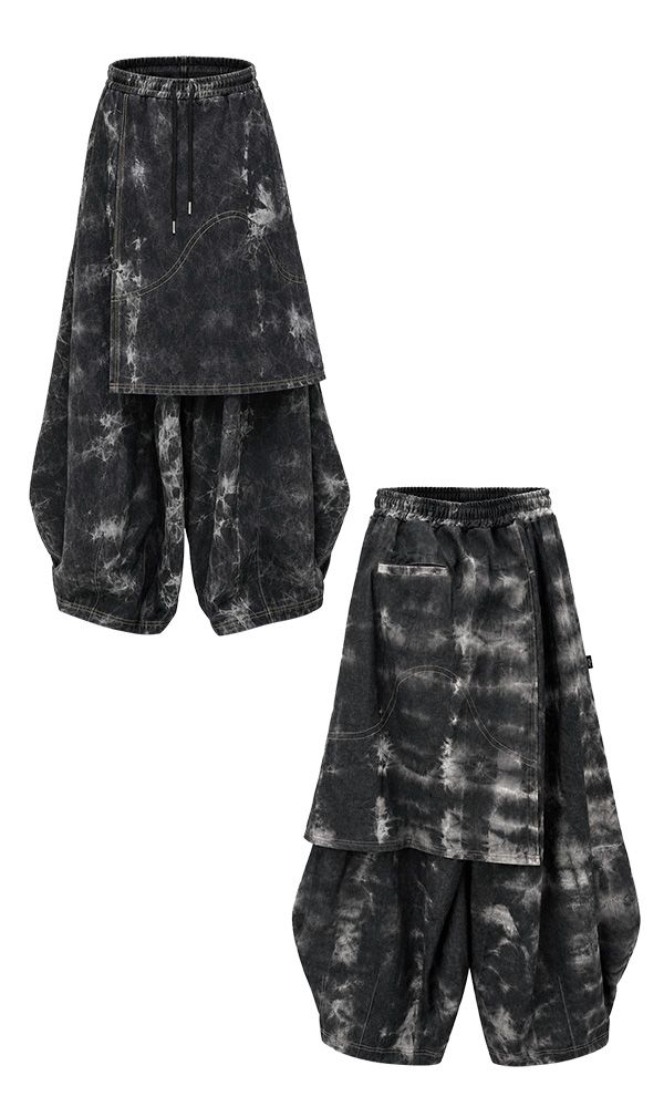 Pipe dyeing Denim Skirt pants Black
