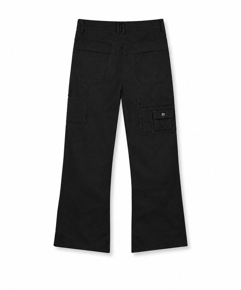 Washed Multi-Pocket Semi-Flare Pants - Black