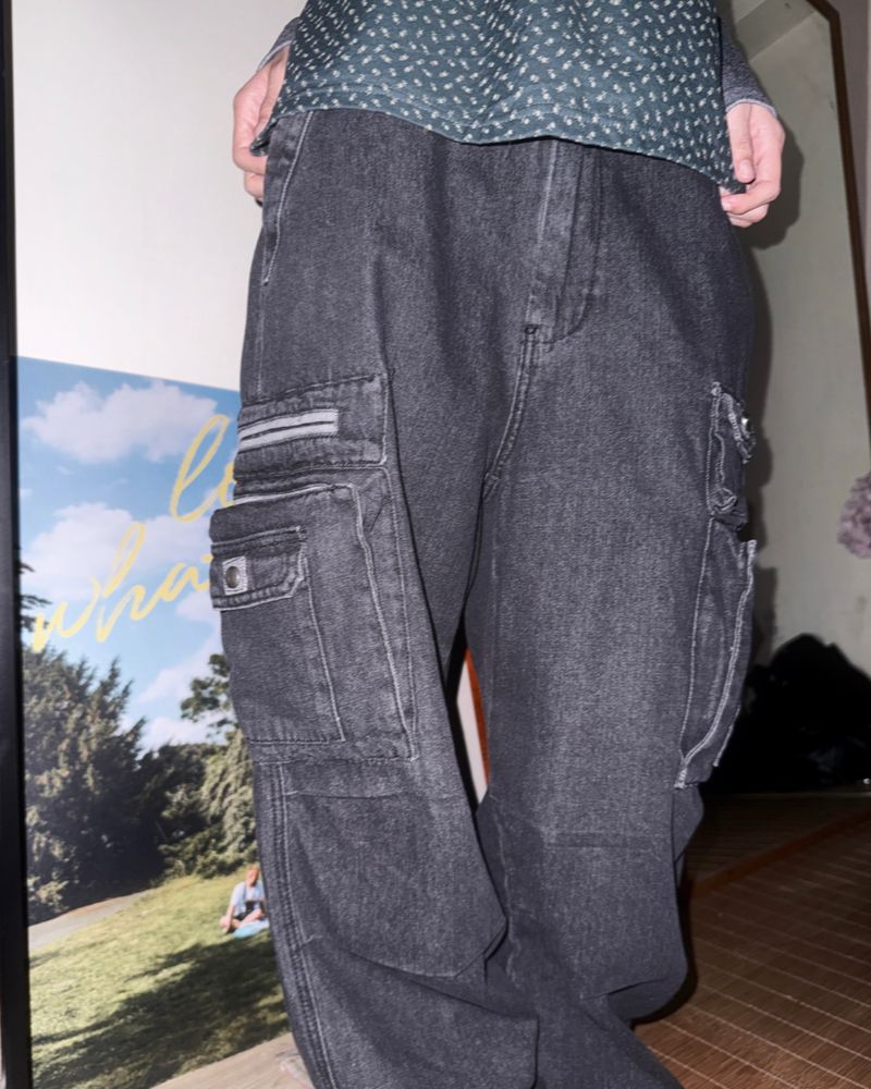 (2color) Multi Cargo Wide Denim Pants