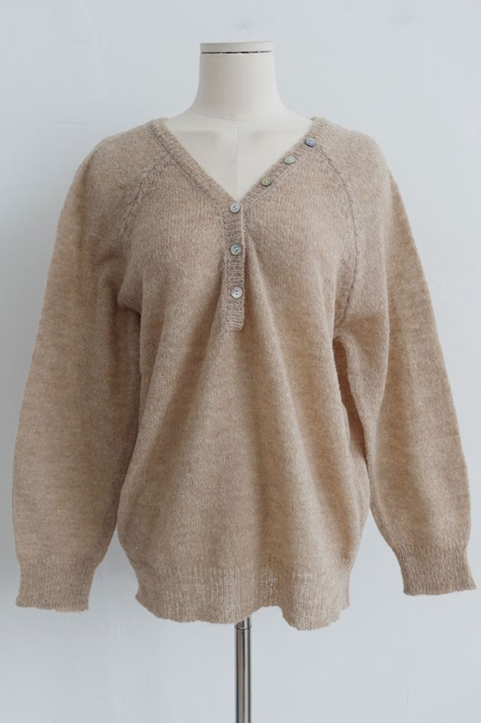 BUTTON-ACCENTED V-NECK KNIT (7COLORS!)