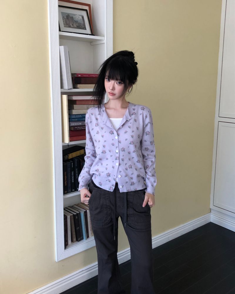 スレ フラワー ニット カーディガン