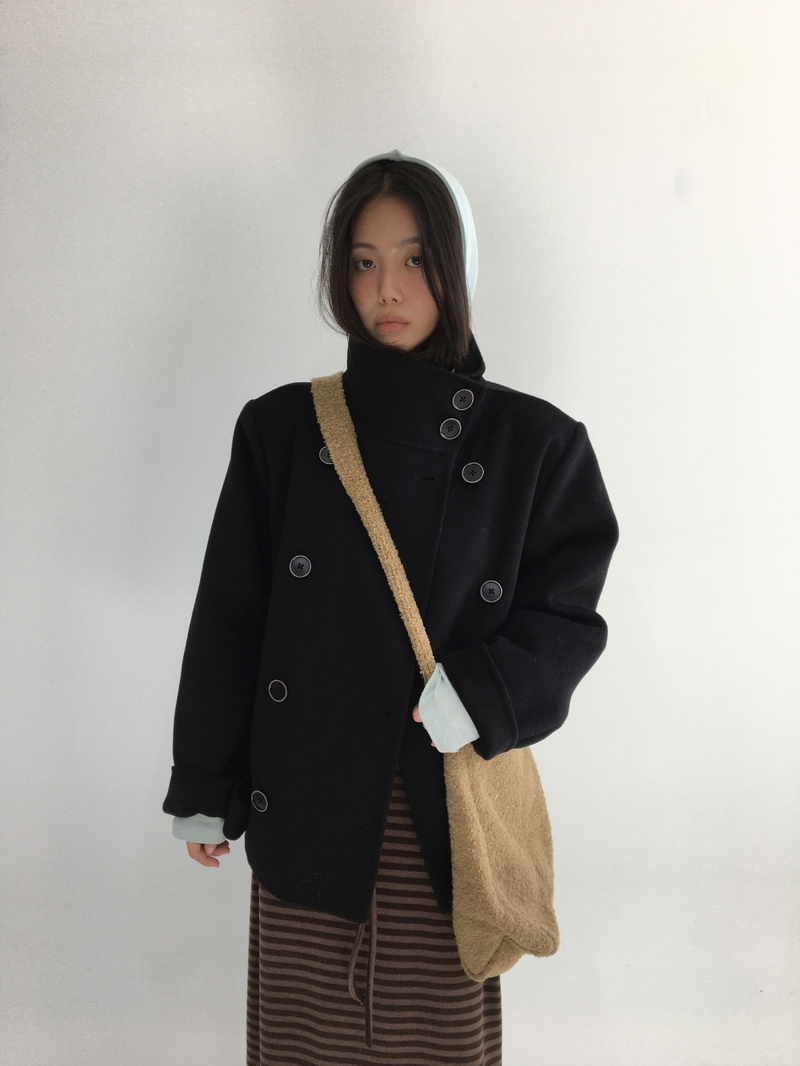 ハショ ファンネルネック ハーフ コート (2color)