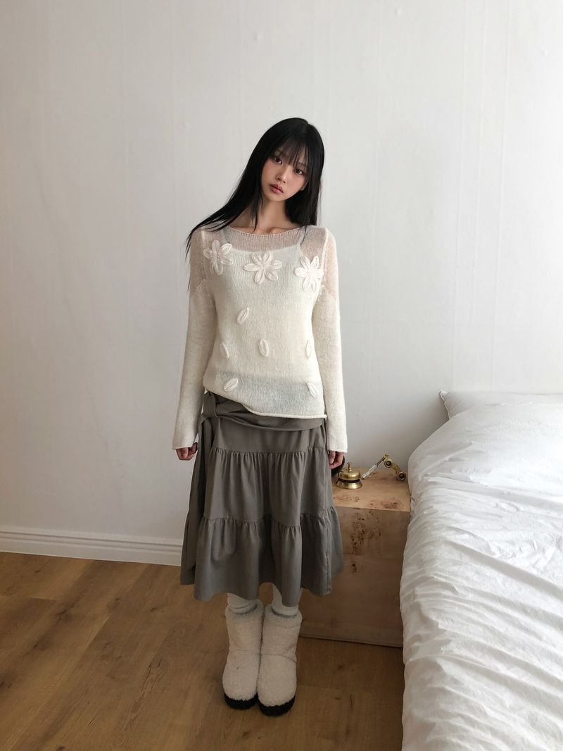 Punen Strap Tiered Midi Skirt
