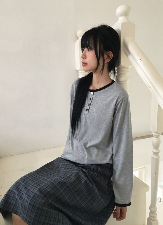 Ulan Shirring Check Banding Midi Skirt