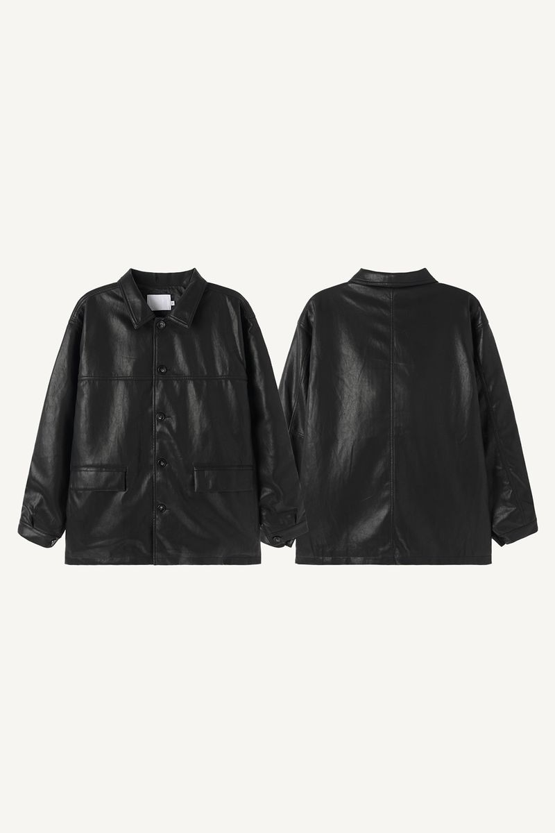 Over Fit Leather Car Coat