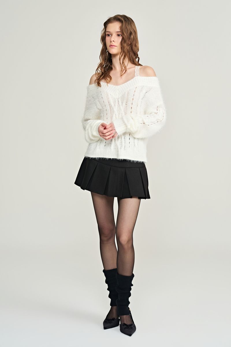 Rose milk fluffy lace knit, Ivory