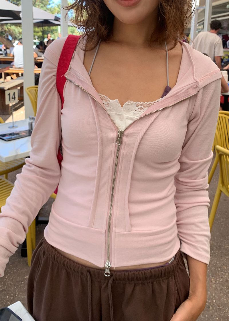 SLIM SHIRRING HOOD ZIP-UP (3color)