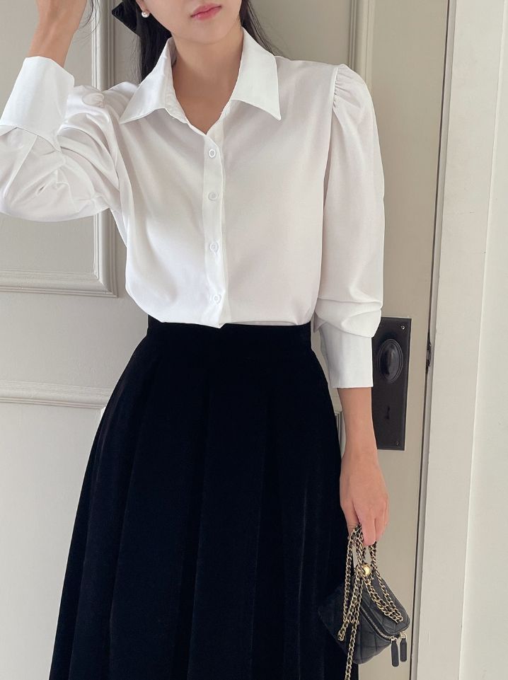Bitten Balloon Sleeve Shirt Blouse