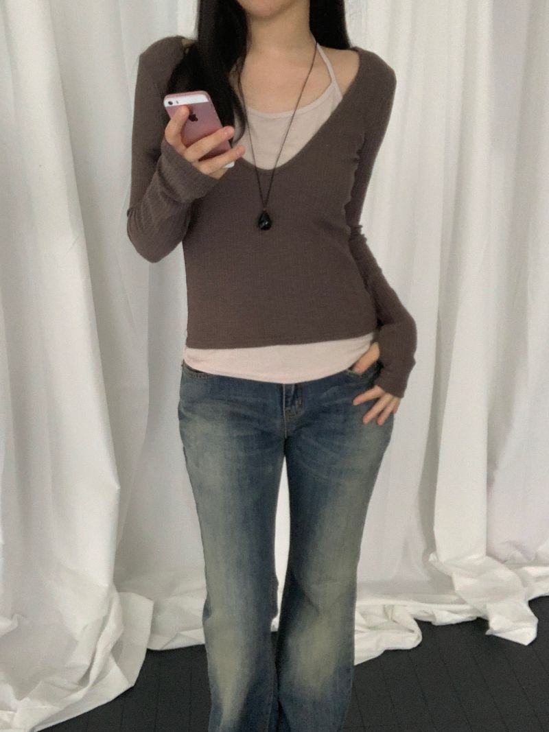 [set] Benir Halter-Neck V-Neck Tee Set  ​