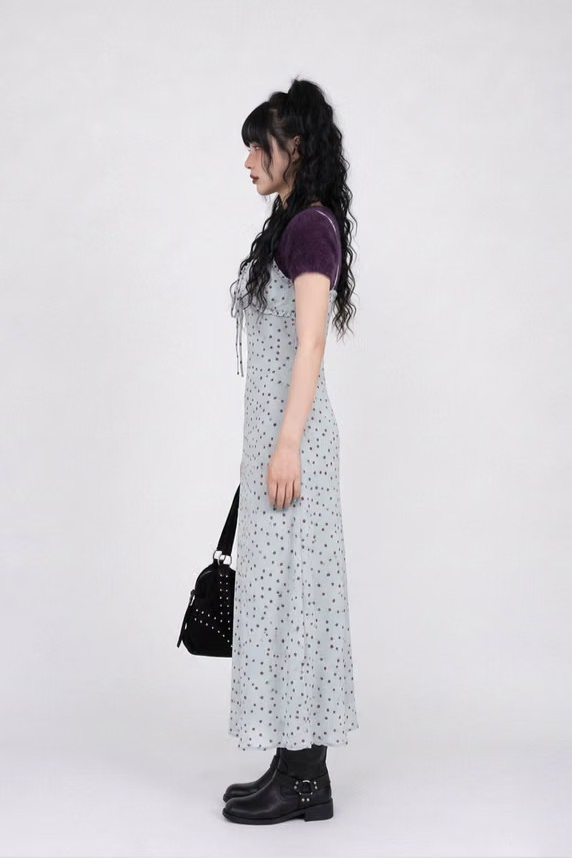 MISTY BLUE POLKA DOT SLIP DRESS