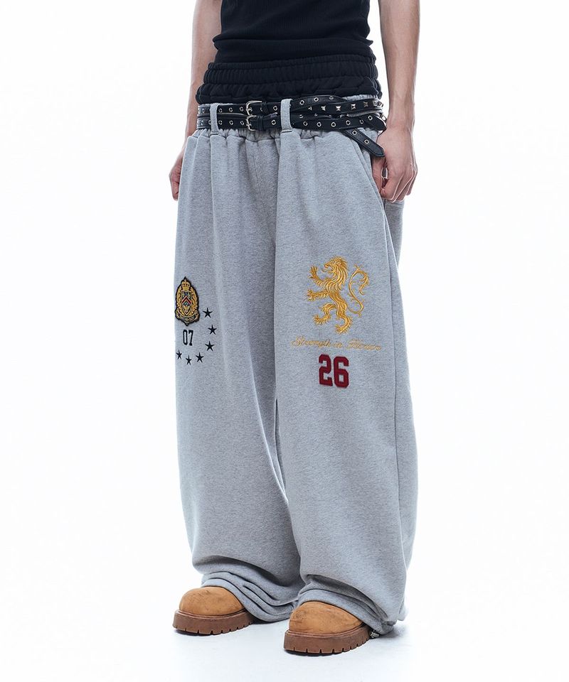 Heraldic Emblem Double-Waist Sweatpants - Gray