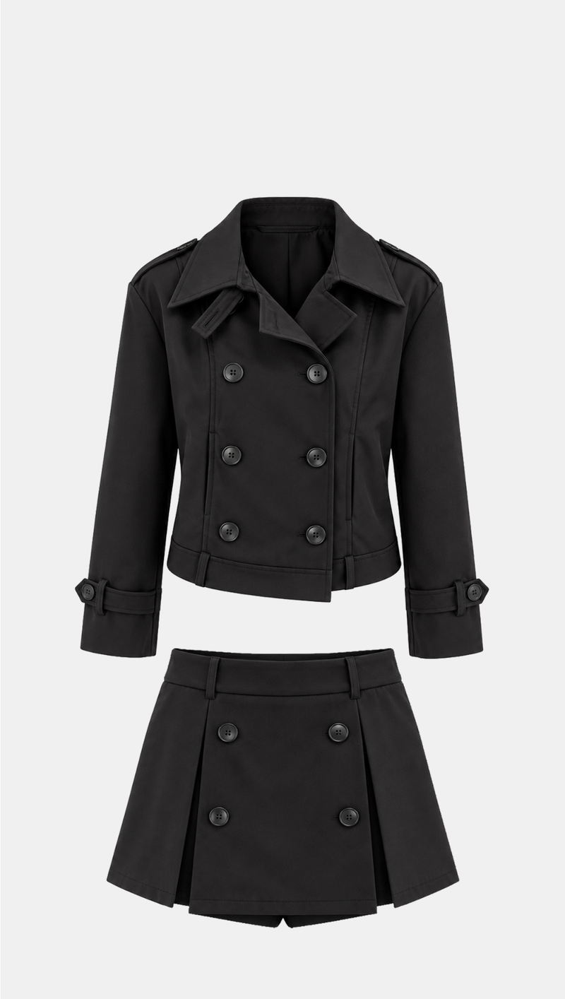 Double-Breasted Trench Jacket & Skirt Set