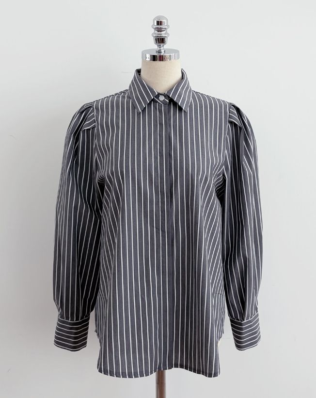 26FW★ Rodellson Puff Hidden Button Stripe Shirt