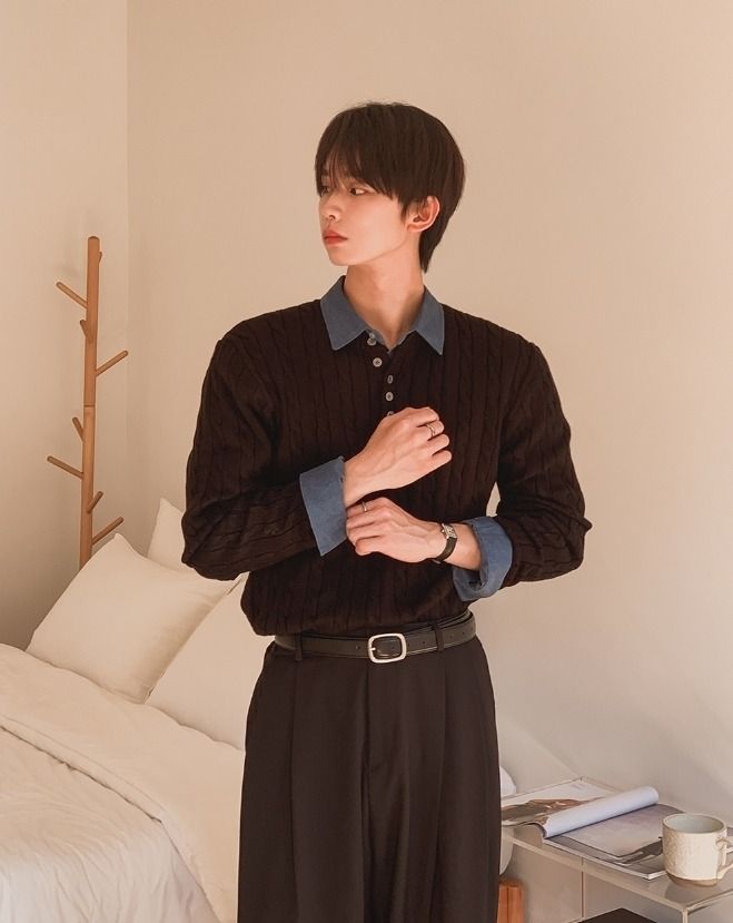 [UL] Mua Cable Henley Neck Basic Knit