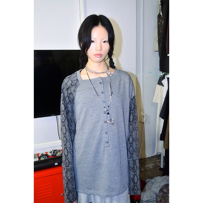 PYTHON SLIP NECK BUTTON TOP