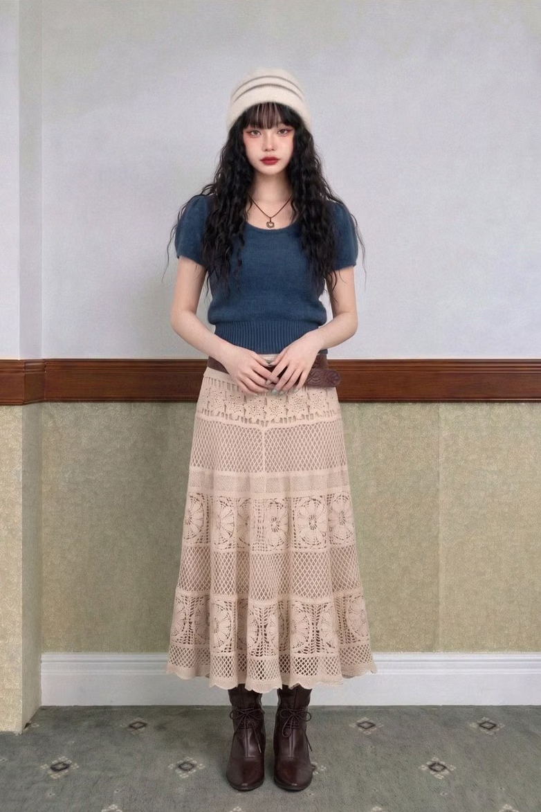 BOHEMIAN KNITWORK LONG SKIRT