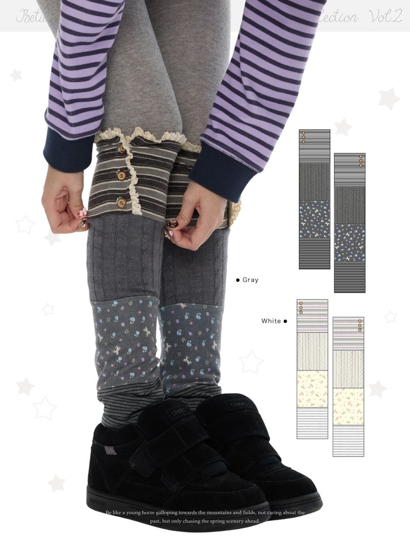 BETWEENAND（ビトゥウィーンアンド）の「BETWEENAND Vintage-style patchwork women’s socks with a light Asian-inspired floral pattern; layered hosiery for a stylish look（Fashion Accessories）」
