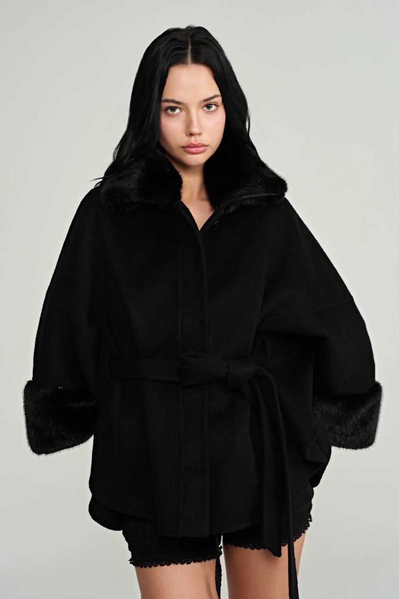 Bell cashmere cape coat, Black