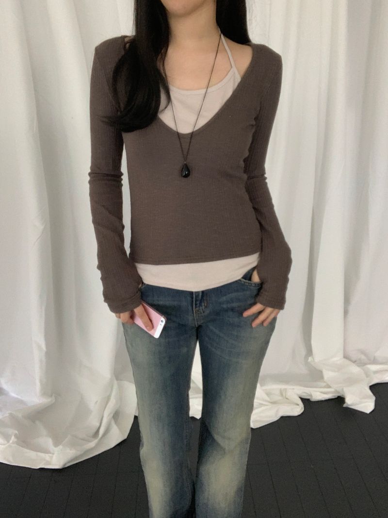[set] Benir Halter-Neck V-Neck Tee Set  ​
