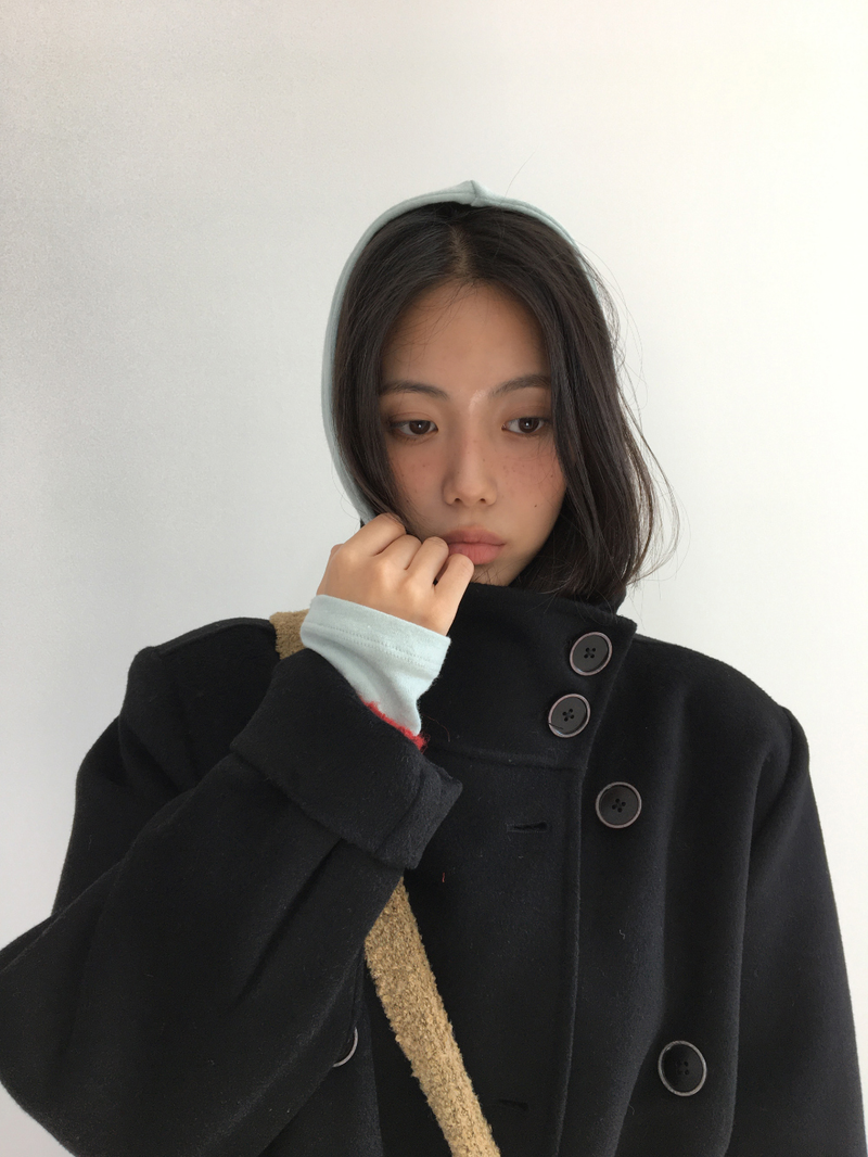 ハショ ファンネルネック ハーフ コート (2color)