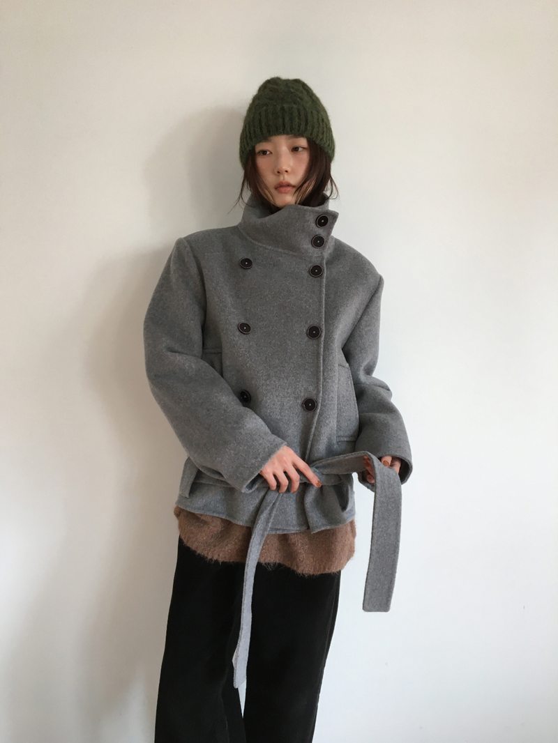 ハショ ファンネルネック ハーフ コート (2color)