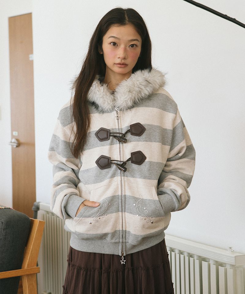 STRIPED FUR ZIP UP HOODIE GREY (CV2GFFM485A)