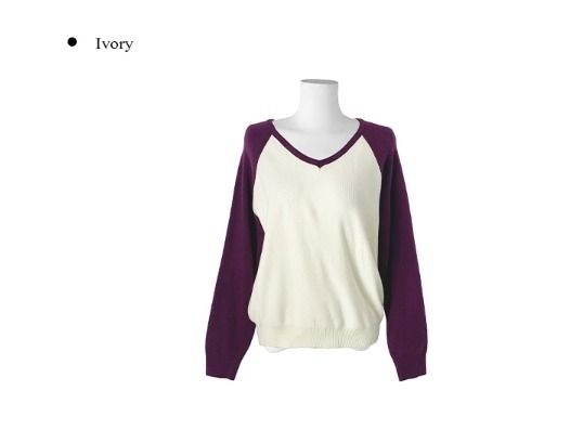 Juon Color Matching Raglan V-Neck Knit