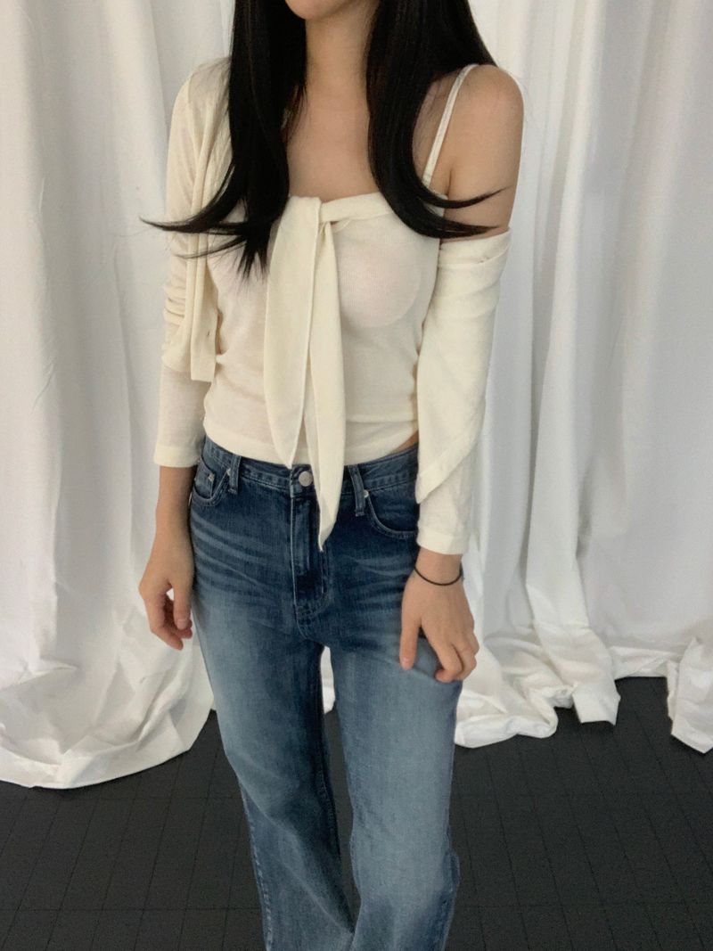 ROIA（ロイア）の「[set] Cervi ribbon sleeveless cardigan set（Tops）」