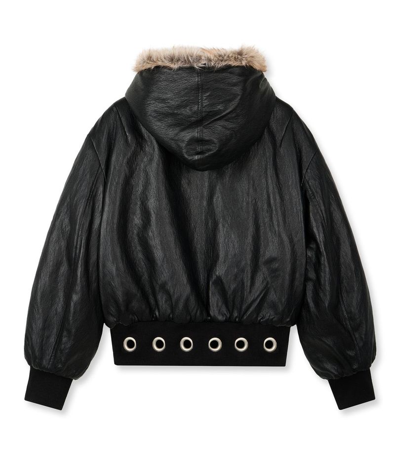 Leather Reversible Fur Crop Jacket - Black