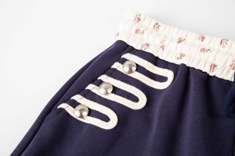Rose Lining Button Wide Sweatpants